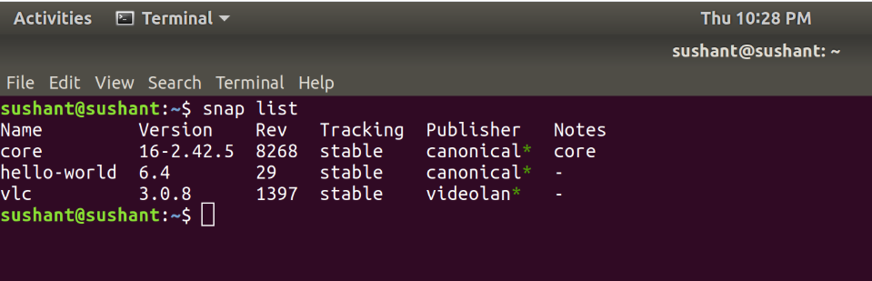 List-of-Installed-applications-snap-package-manager