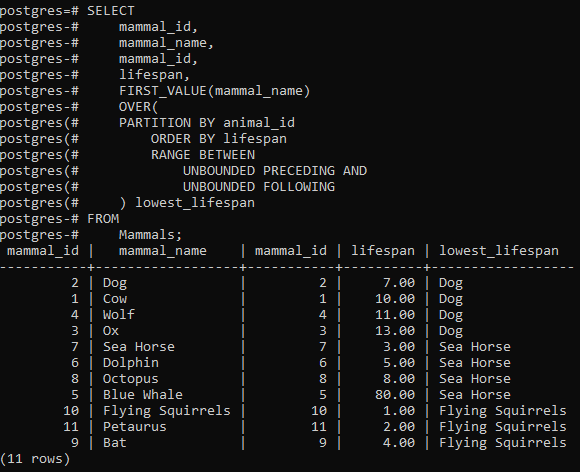 rank function in postgresql