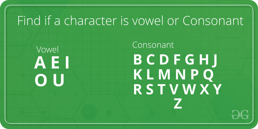 Program To Find If A Character Is Vowel Or Consonant Geeksforgeeks