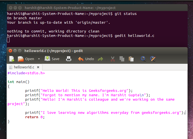 Git ubuntu. How to use git. Printf GITHUB.