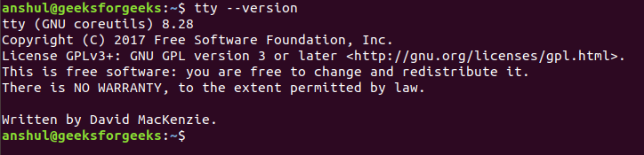 Tty Command In Linux With Examples Geeksforgeeks
