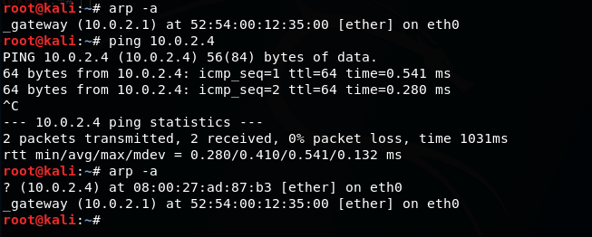 using arp command to find mac address