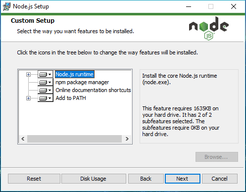 instalando node js windows