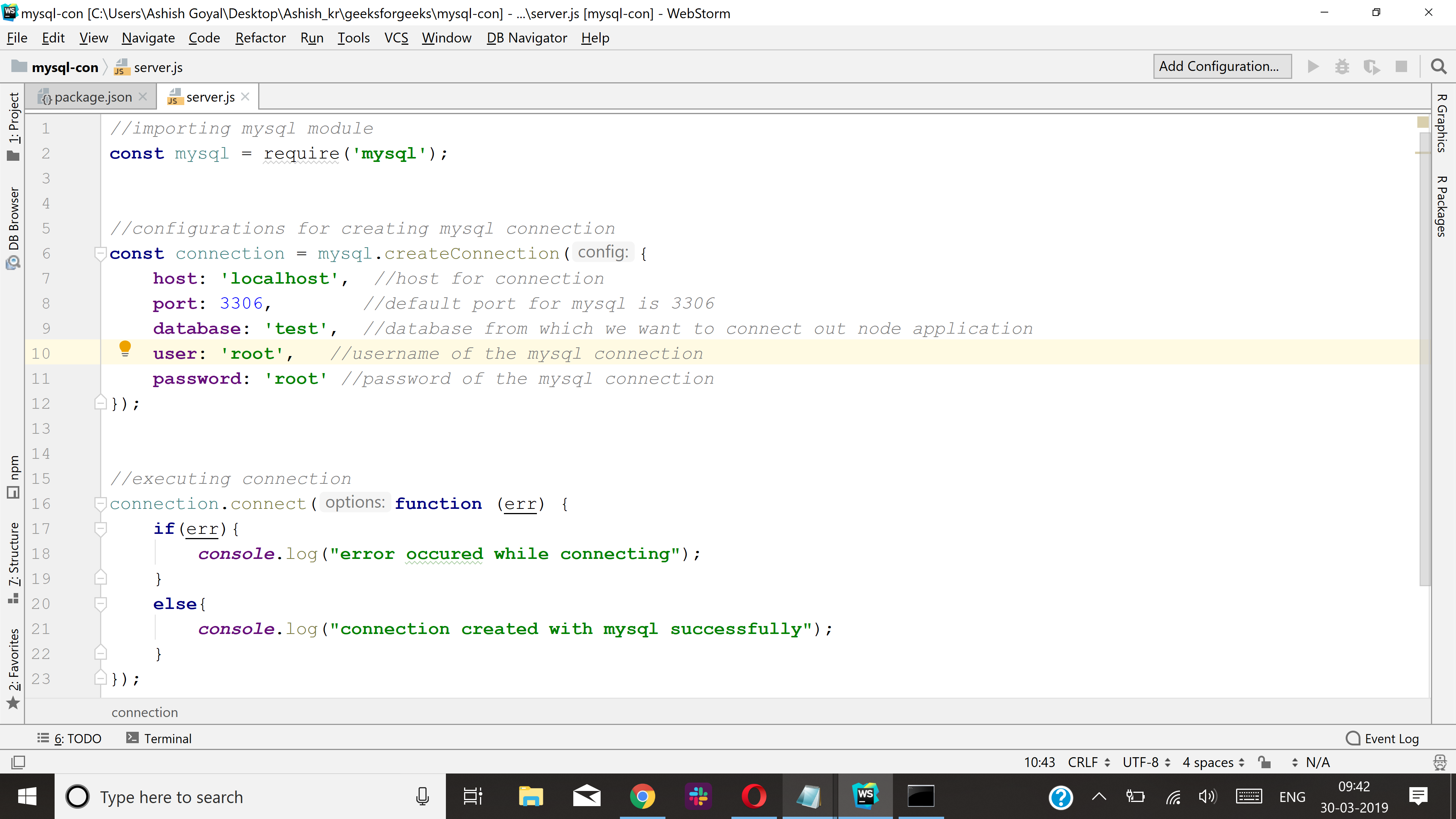 where is database stored mysql node js windows