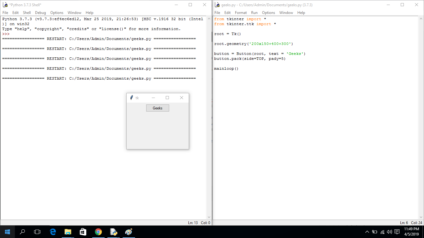 Geometry Method in Python Tkinter - GeeksforGeeks