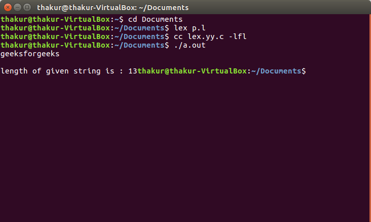 Lex program to find the Length of a String - GeeksforGeeks