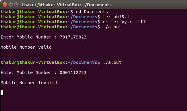 Lex program to check valid Mobile Number - GeeksforGeeks