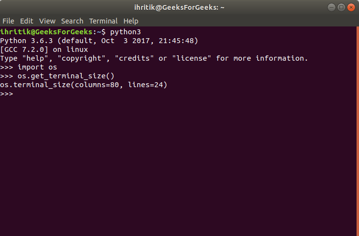 Python  os.get_terminal_size() method - GeeksforGeeks