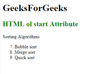 Html Ol Start Attribute Geeksforgeeks