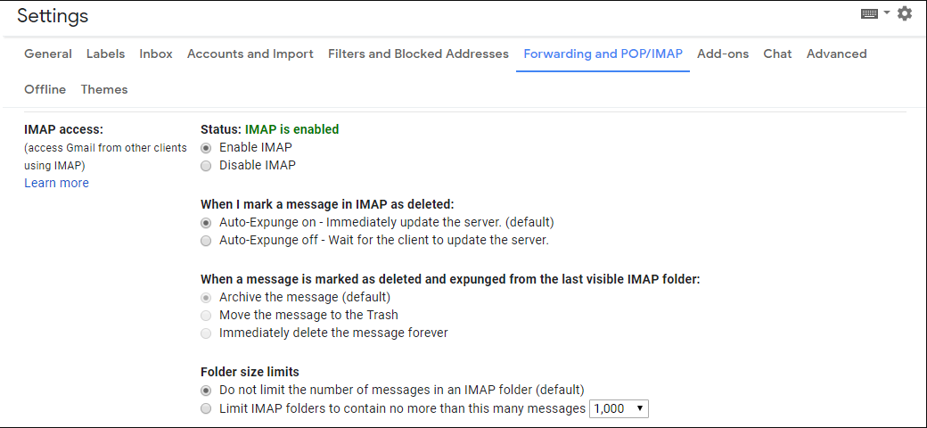 enable IMAP in gmail