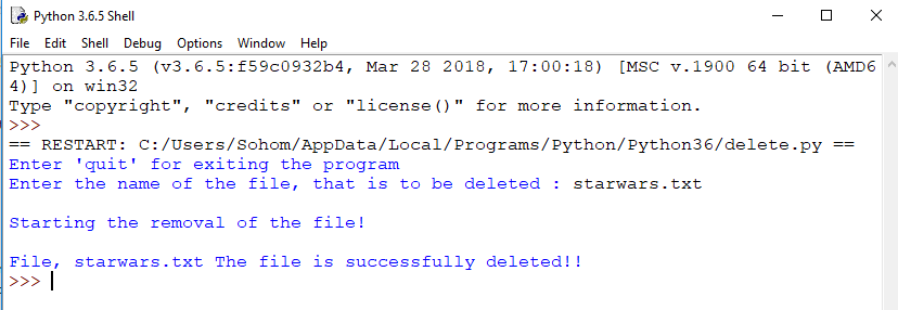 Python Program to delete a file