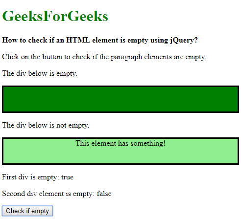 How To Check An Html Element Is Empty Using Jquery ? - Geeksforgeeks