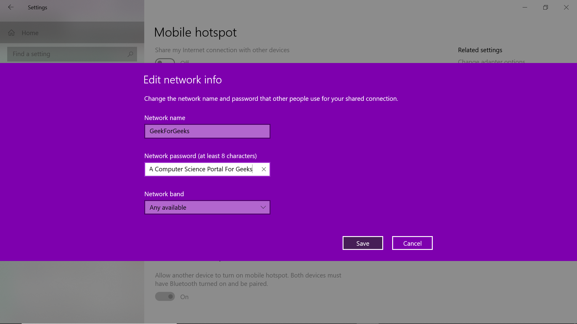 GFG Configured hotspot