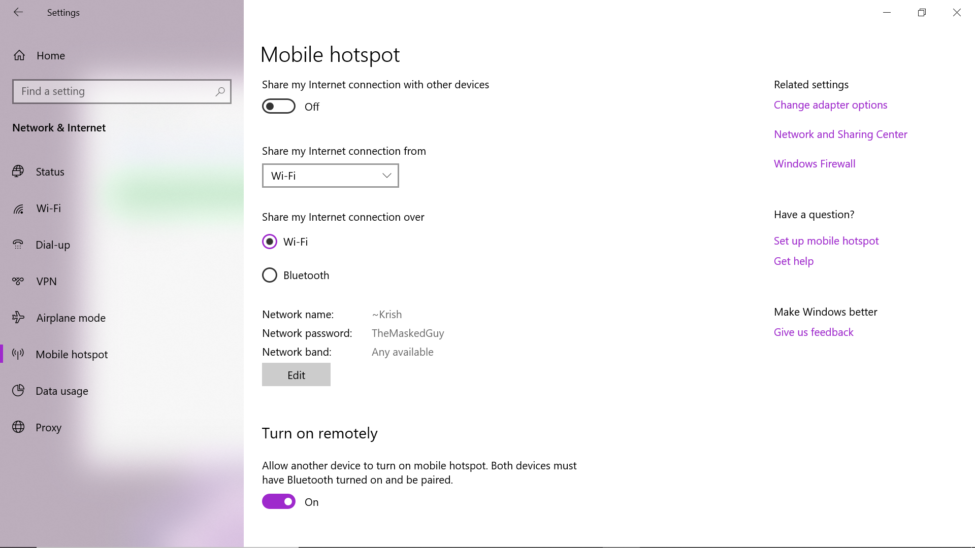 Mobile Hotspot Page