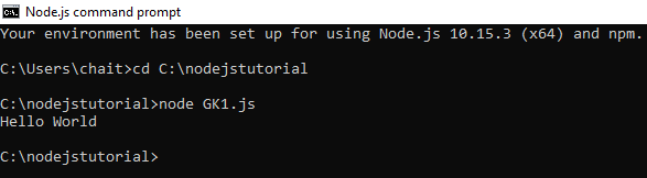 hello world node application on console