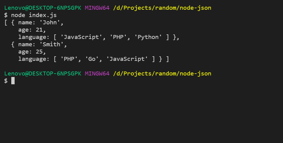 How to read and write JSON file using Node ? - GeeksforGeeks