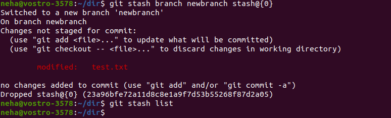 git stash branch