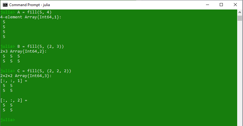 Fill an array with specific values in Julia | Array fill() method -  GeeksforGeeks