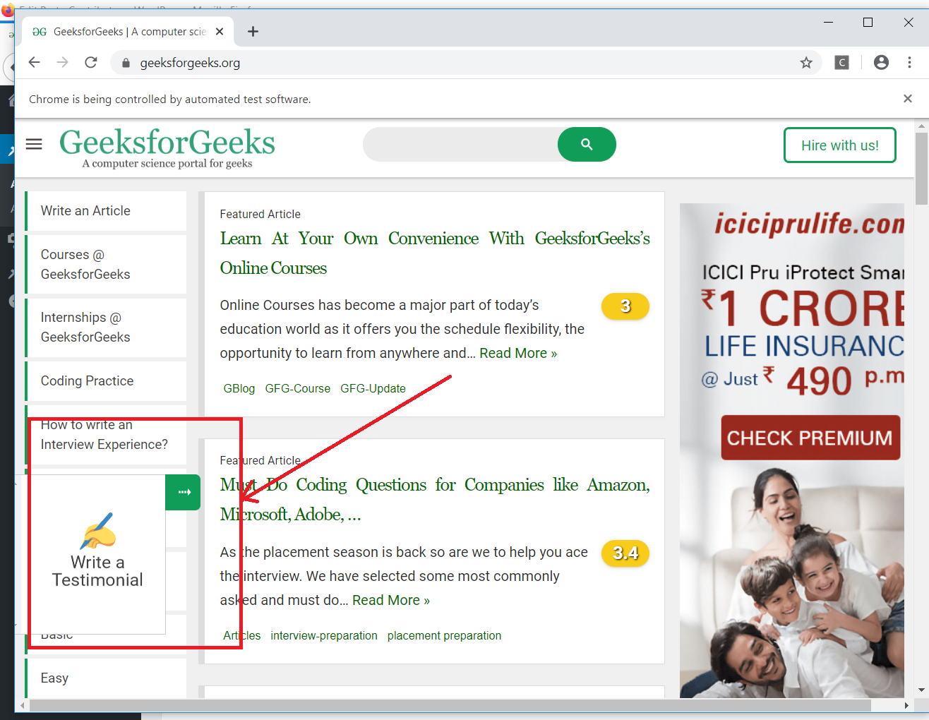 How to create test case to perform right click action in Selenium