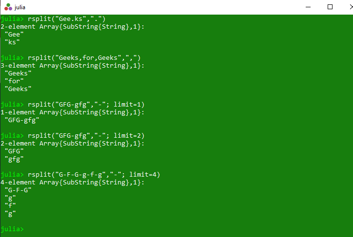 Splitting String Into Array Of Substrings In Julia - Split() And Rsplit()  Method - Geeksforgeeks