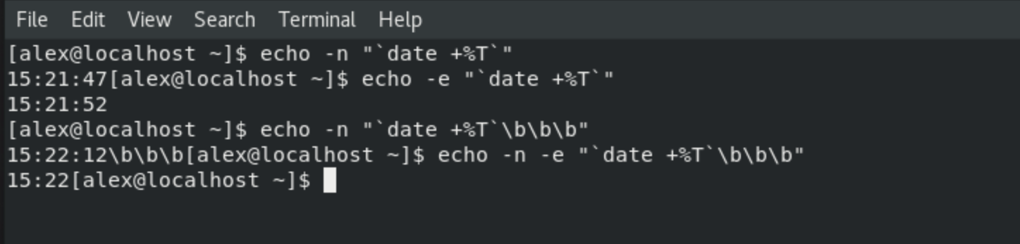 echo with n and e option in Linux