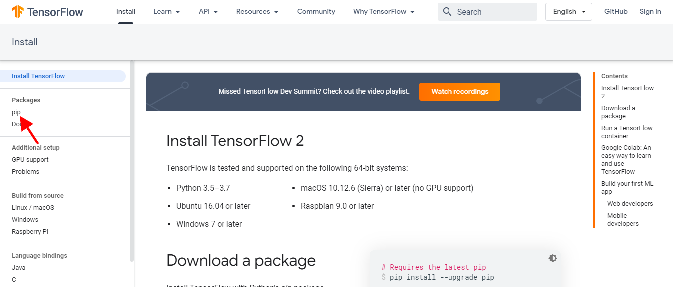 Pip install tensorflow on sale windows