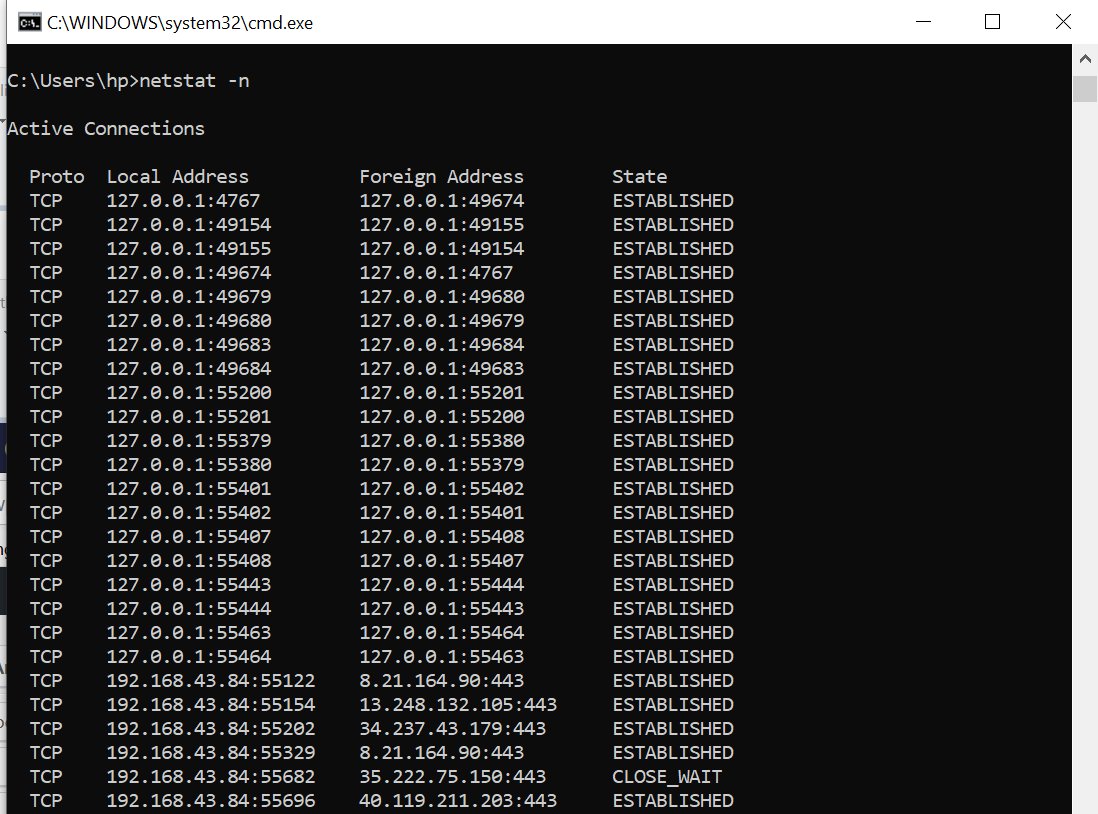 kill active connection netstat windows