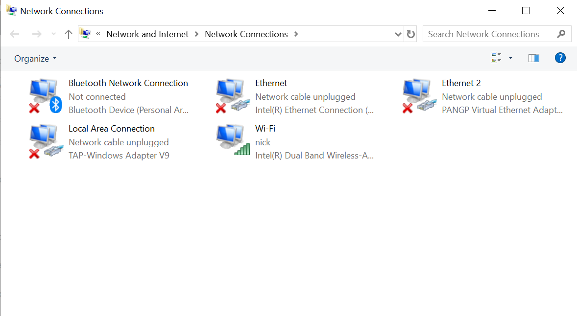 ethernet icon instead of wireless windows 10