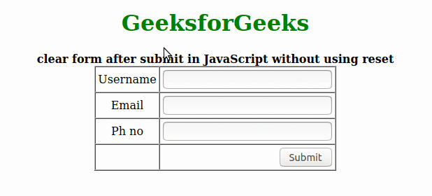 How To Clear Form After Submit In Javascript Without Using Reset Geeksforgeeks