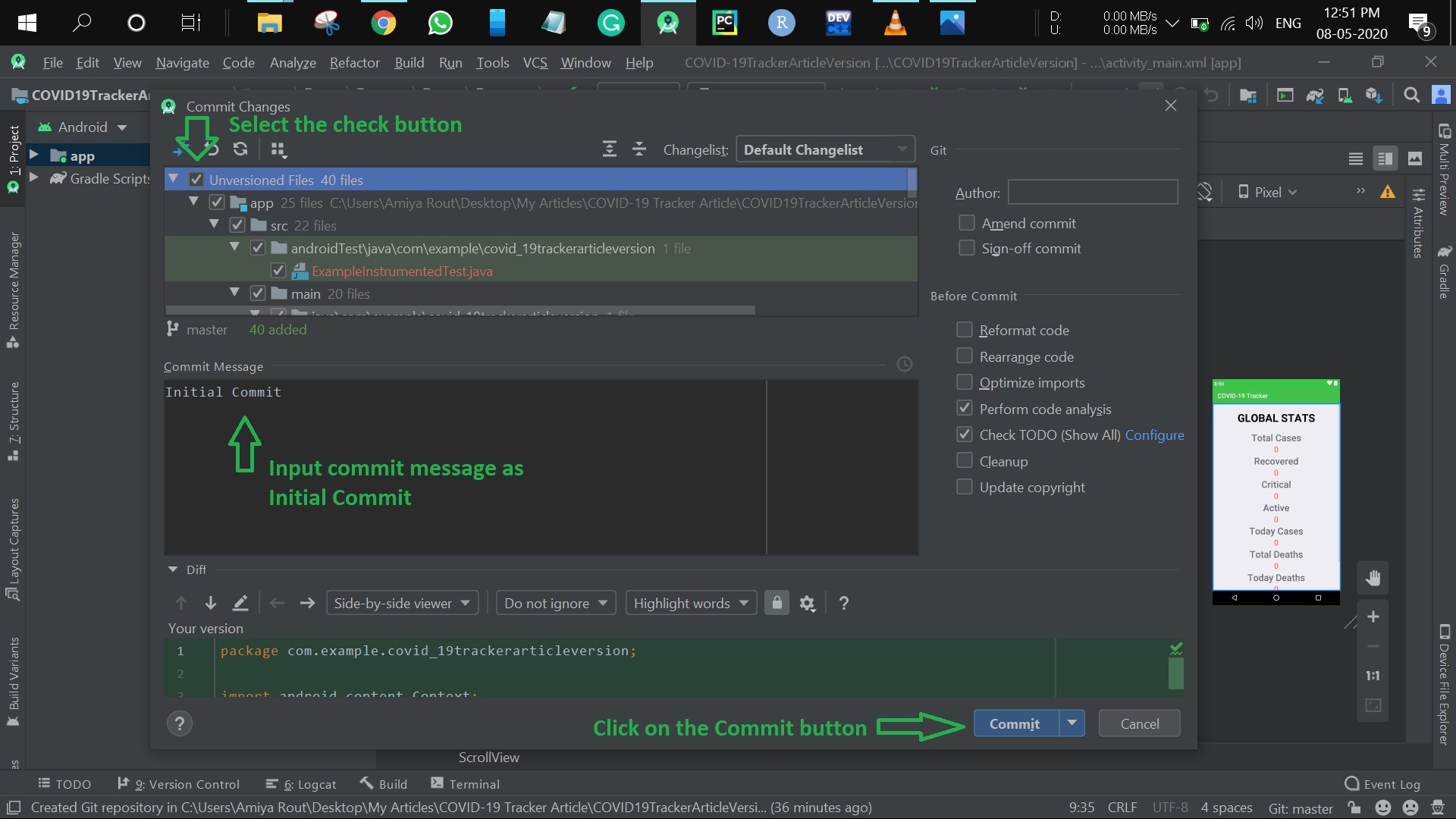 commit project to github android studio