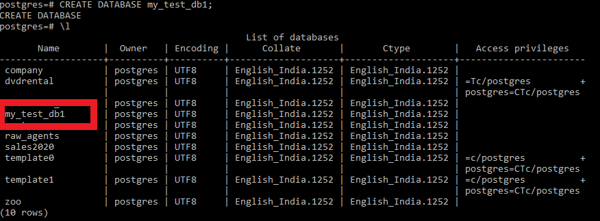 psql create database