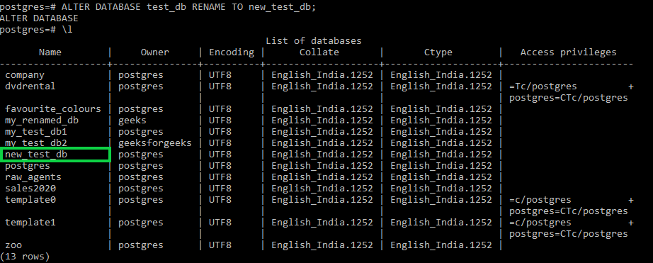 postgresql rename table