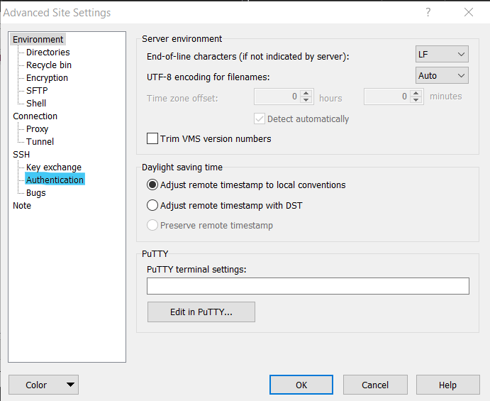 WinSCP Advanced Settings