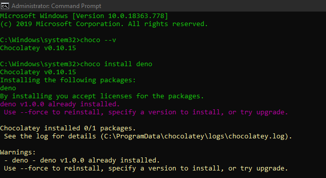Installing Deno using Chocolatey