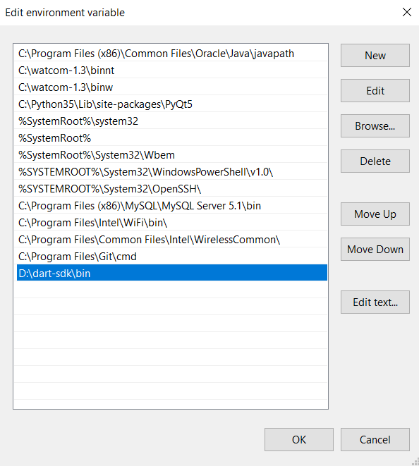 Environment Variables for SDK Installation in Dart