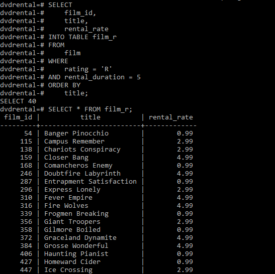 postgresql select into temp table