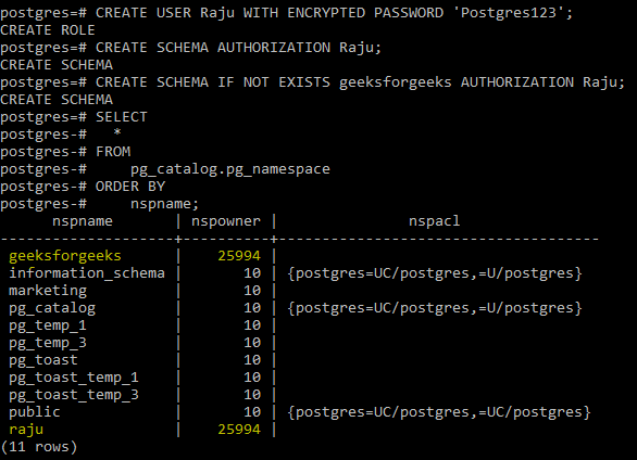 Postgresql - Create Schema - Geeksforgeeks