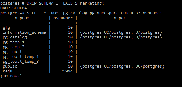 Postgresql - Drop Schema - Geeksforgeeks