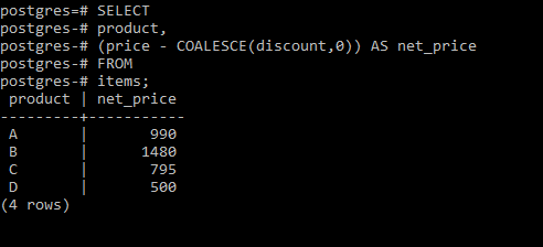 postgresql coalesce empty string