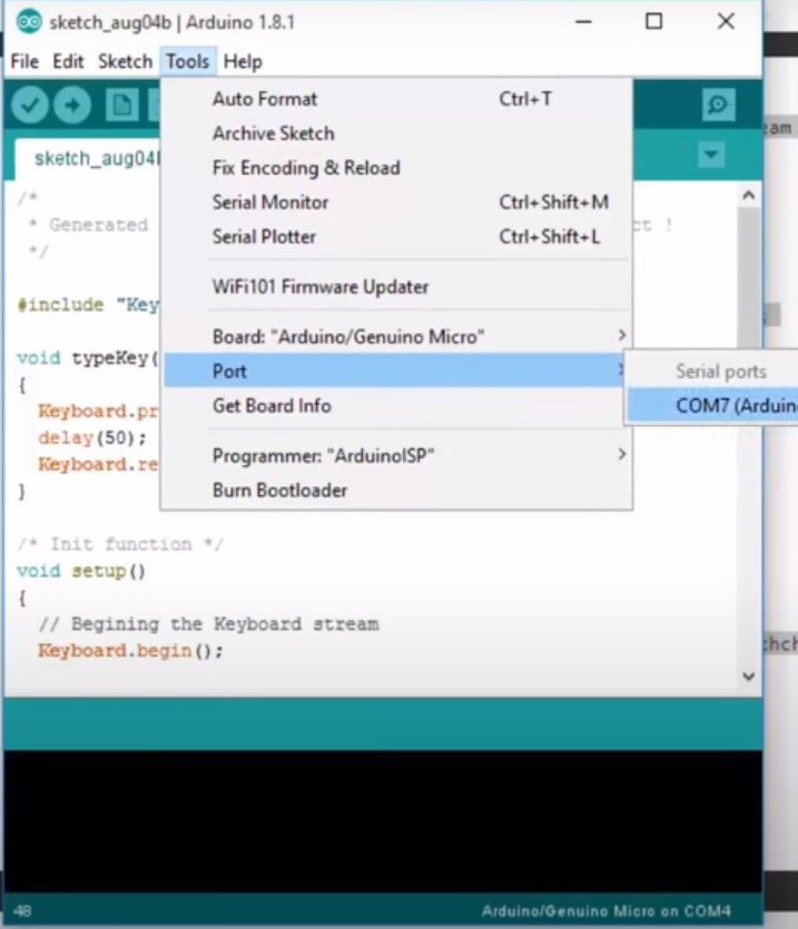 Choose the Port on Arduino