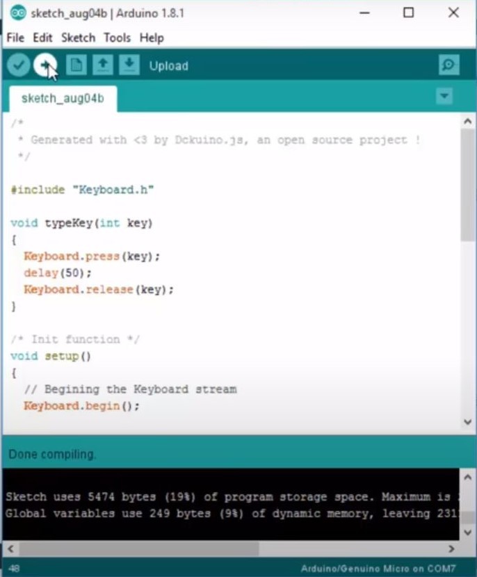 Upload the code to Arduino Device