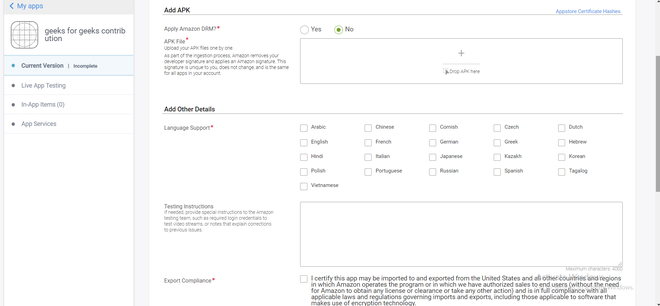 Add apk file to Amazon App Store