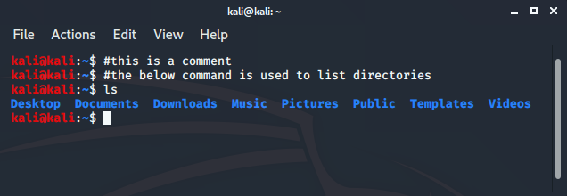 comment-in-kali-terminal