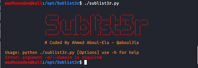 Running sublist3r 