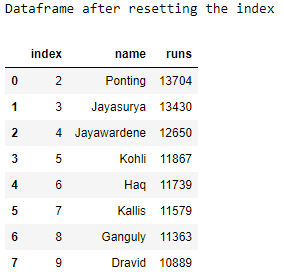 pandas reset index