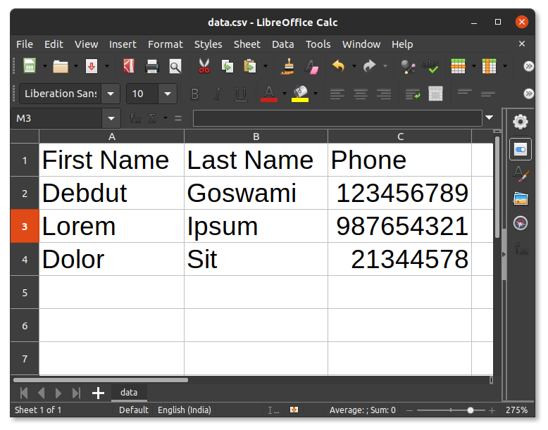 CSV file