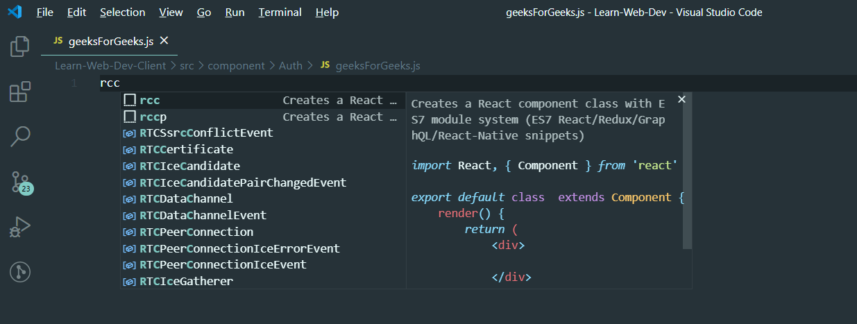 react native snippets webstorm