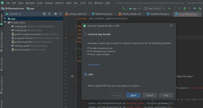 android studio apk build