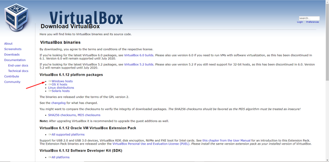 Virtual Box Downloading