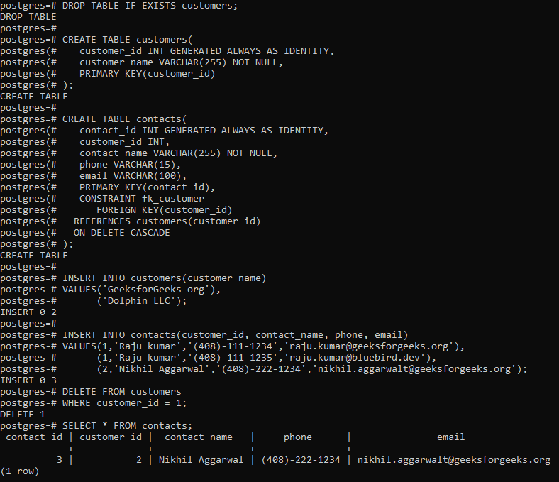 PostgreSQL  Foreign Key  GeeksforGeeks